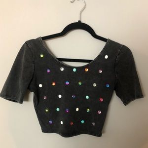 Embellished scoop neck crop top